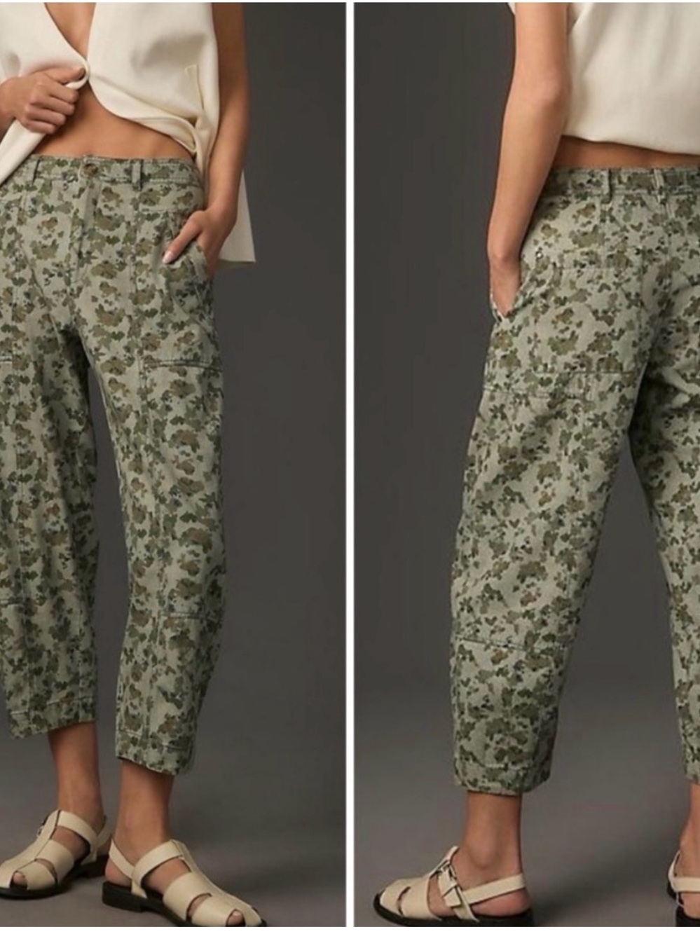 NWT By Anthropologie Camden Barrel Utility Trousers Camo